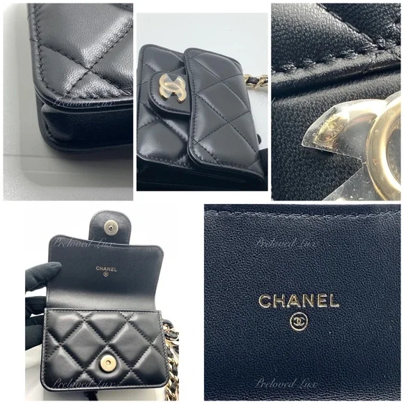 Authentic CHANEL Black Lambskin Mini Clutch Belt Waist Bag Gold Hardware - Picture 7 of 15